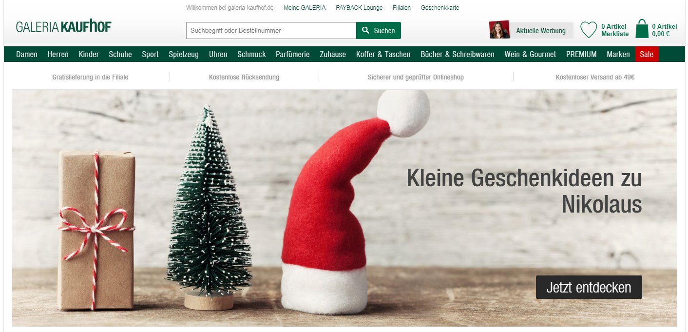 Das Weihnachtsgeschäft bei Galeria Kaufhof boomt auch online