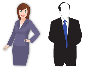 A woman and a man in typical business clothing