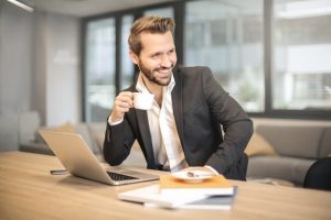 Image of a young professional taking a coffee break