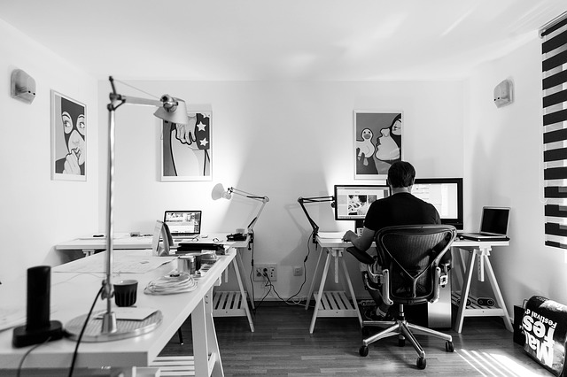 man working in his home office